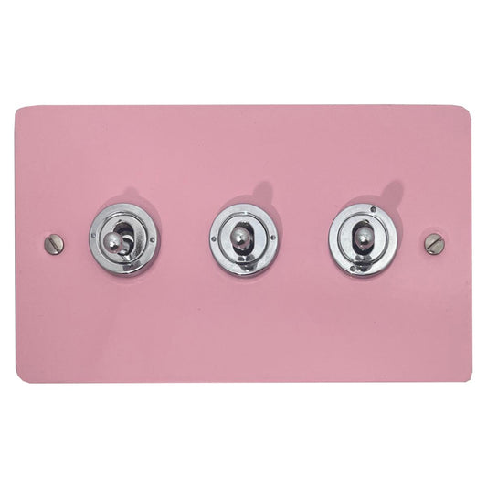 Flat Gloss Pink 3 Gang Grid Toggle Plate