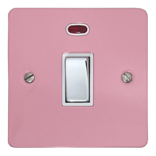 Flat Gloss Pink 20 Amp DP Switch and Neon (Polished Chrome Switch/White Insert)