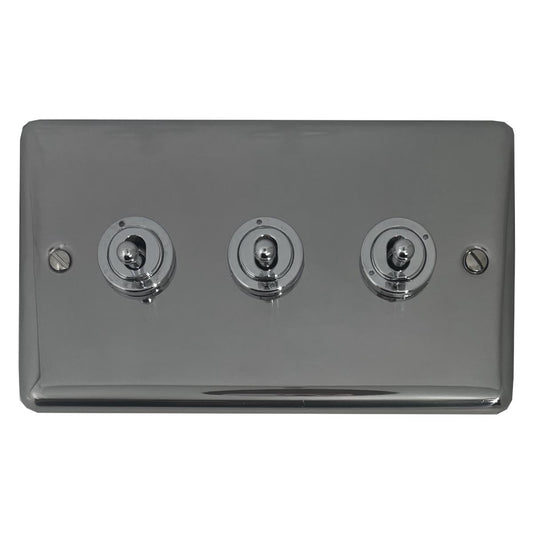 Contour Polished Steel 3 Gang Toggle Switch