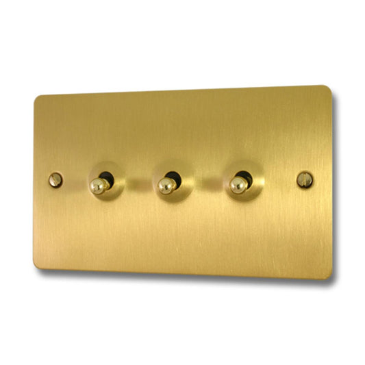 Flat Satin Brass 3 Gang Toggle