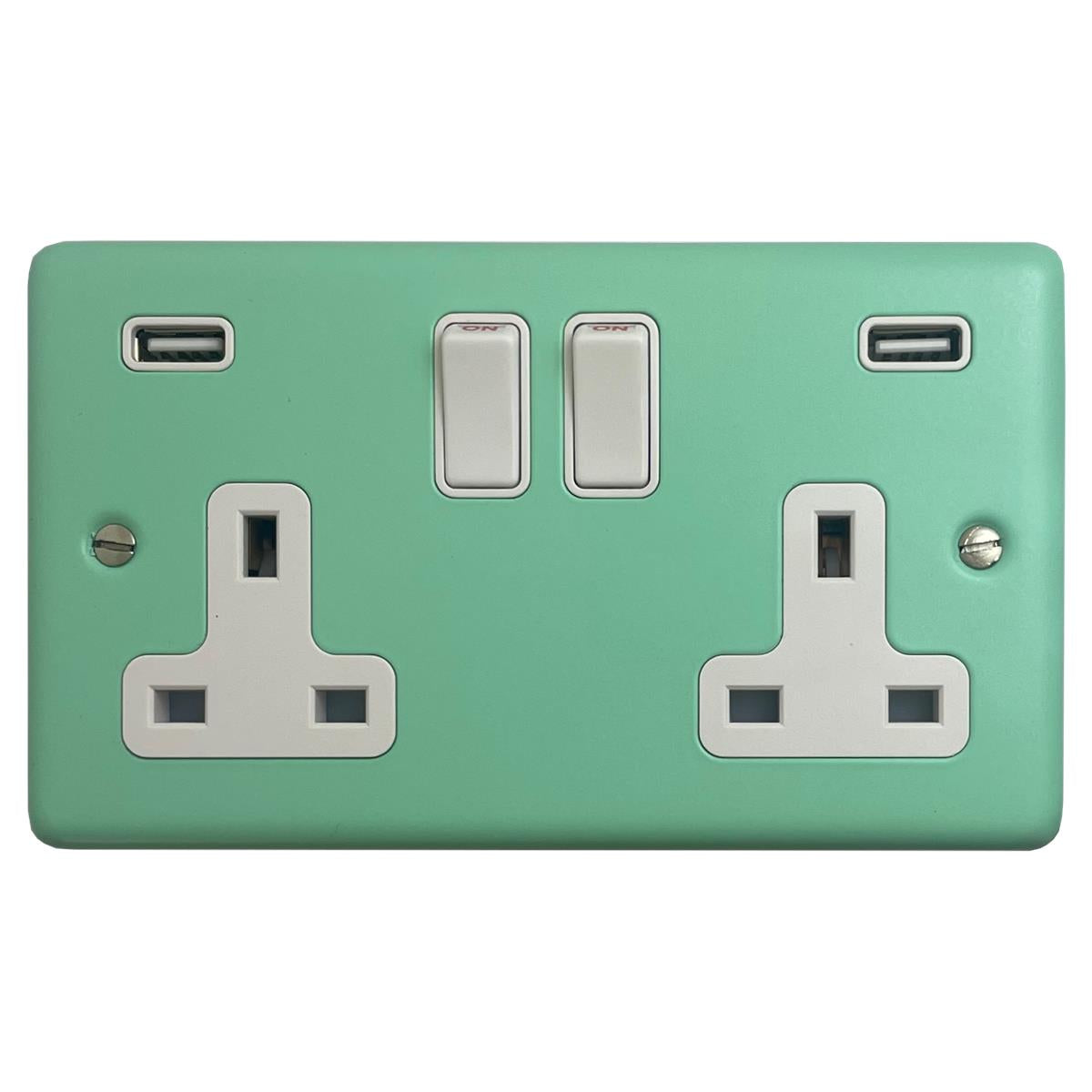 Classic Peppermint Green 2 Gang Socket with USBC (White Switches)