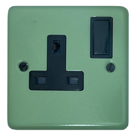 Classic Sage Green 1 Gang Socket  (Black Switch)