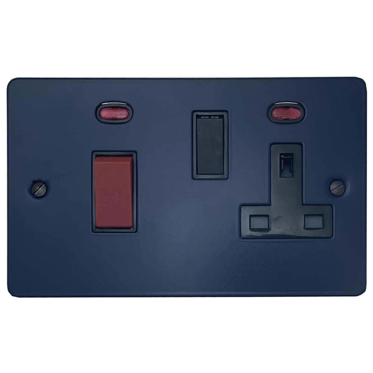 Flat Blue 45 Amp Cooker Switch and Socket (Black Switch)