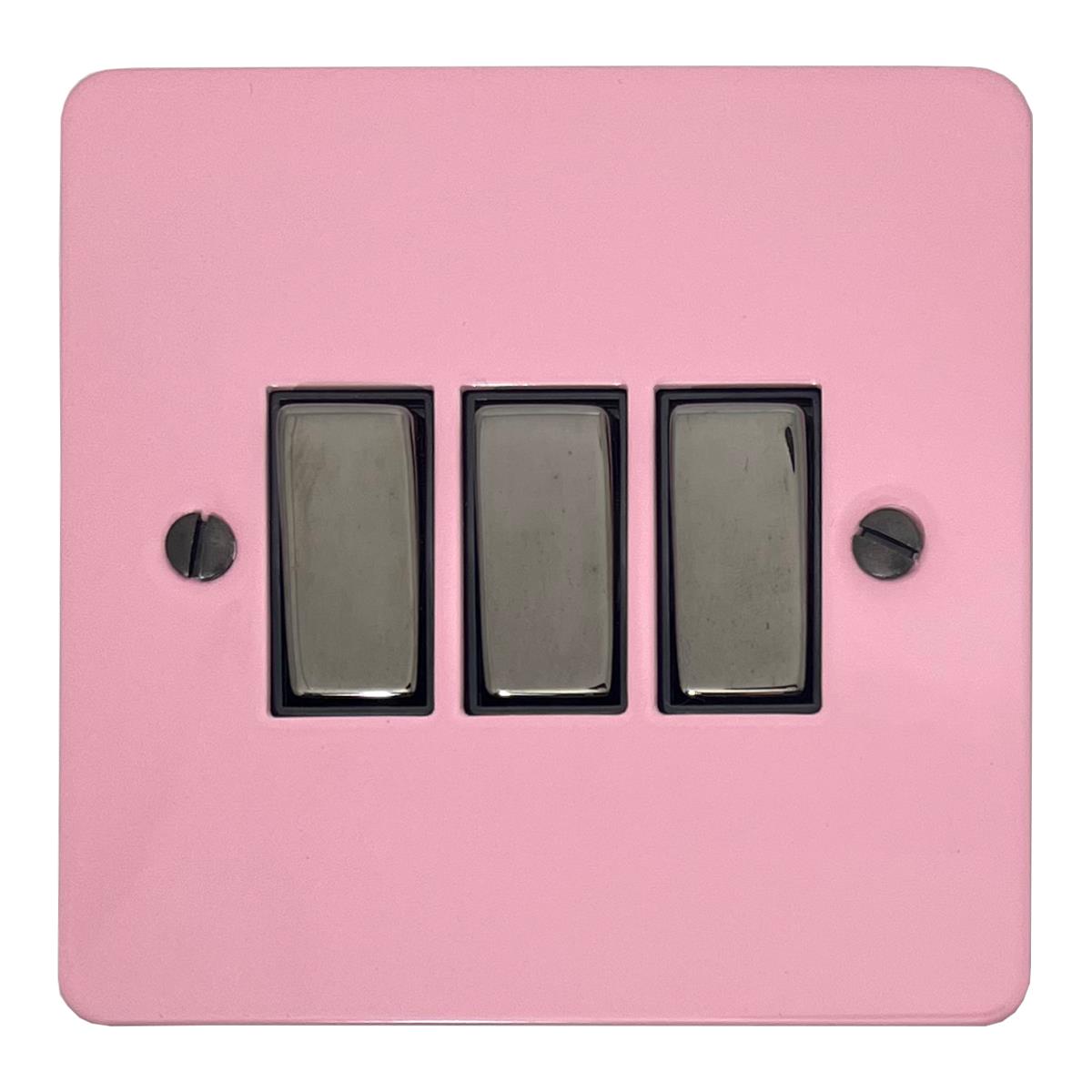 Flat Gloss Pink 3 Gang Switch (Black Nickel Switches/Black Inserts)