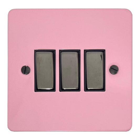 Flat Gloss Pink 3 Gang Switch (Black Nickel Switches/Black Inserts)