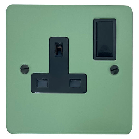 Flat Sage Green 1 Gang Socket (Black Switch)