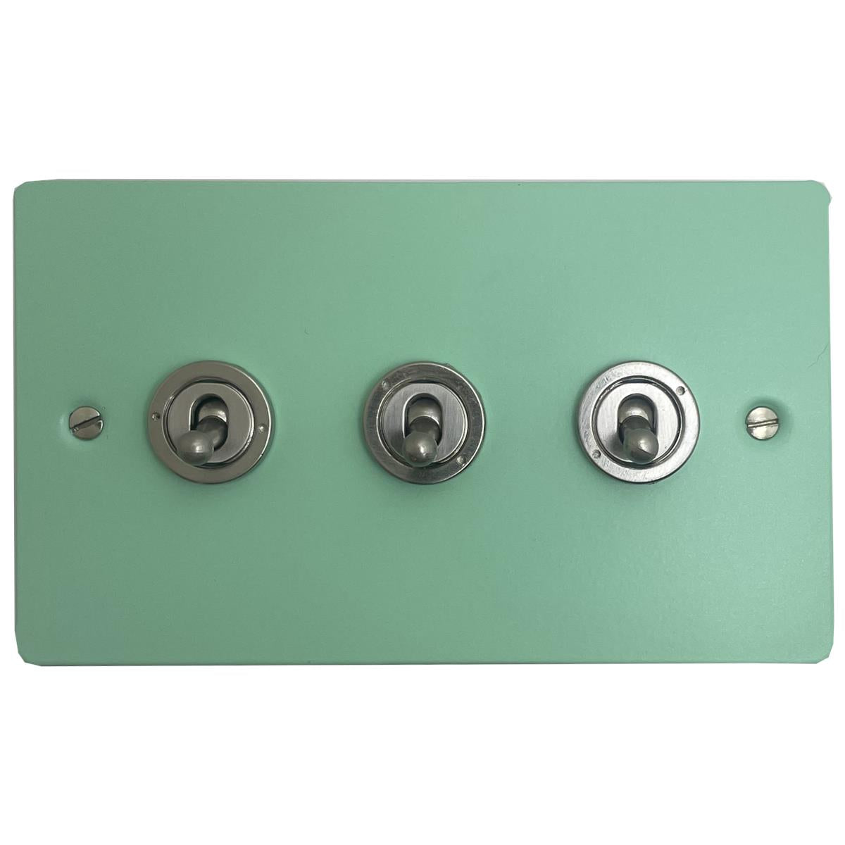 Flat Peppermint Green 3 Gang Grid Toggle Plate