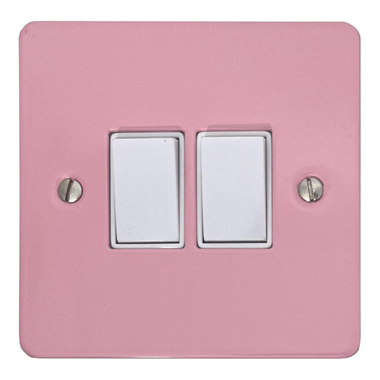 Flat Gloss Pink 2 Gang Switch (White Switches)