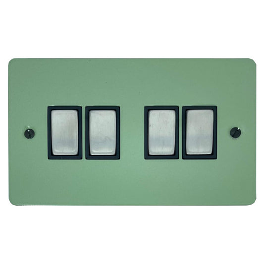 Flat Sage Green 4 Gang Switch (Satin Chrome Switches/Black Inserts)