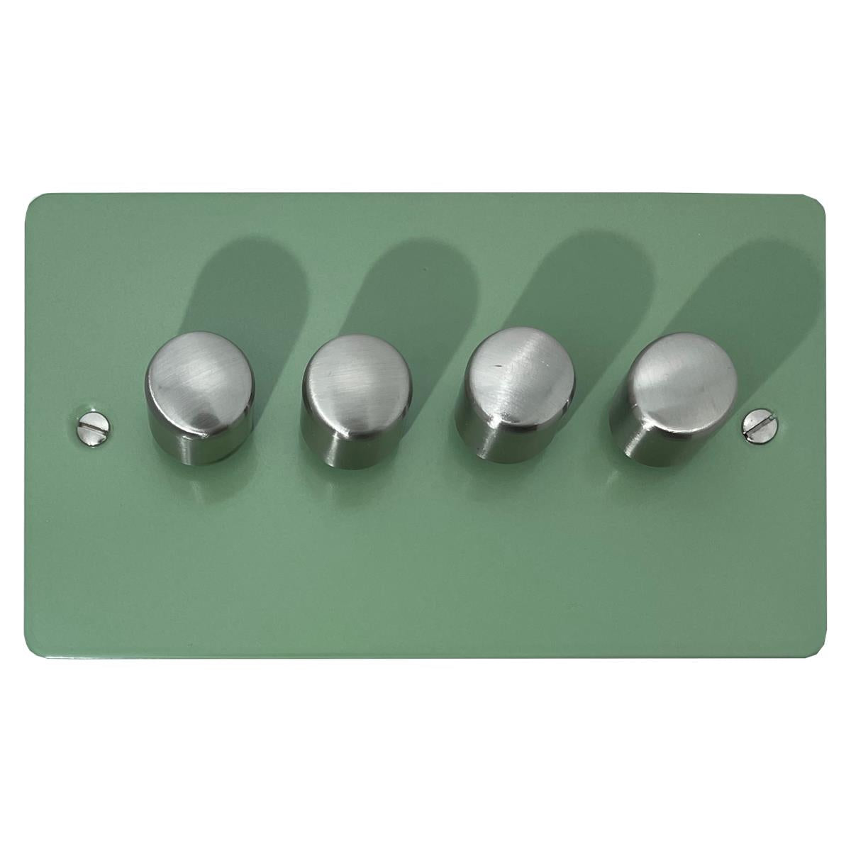 Flat Sage Green 4 Gang LED Dimmer (Satin Chrome Caps)