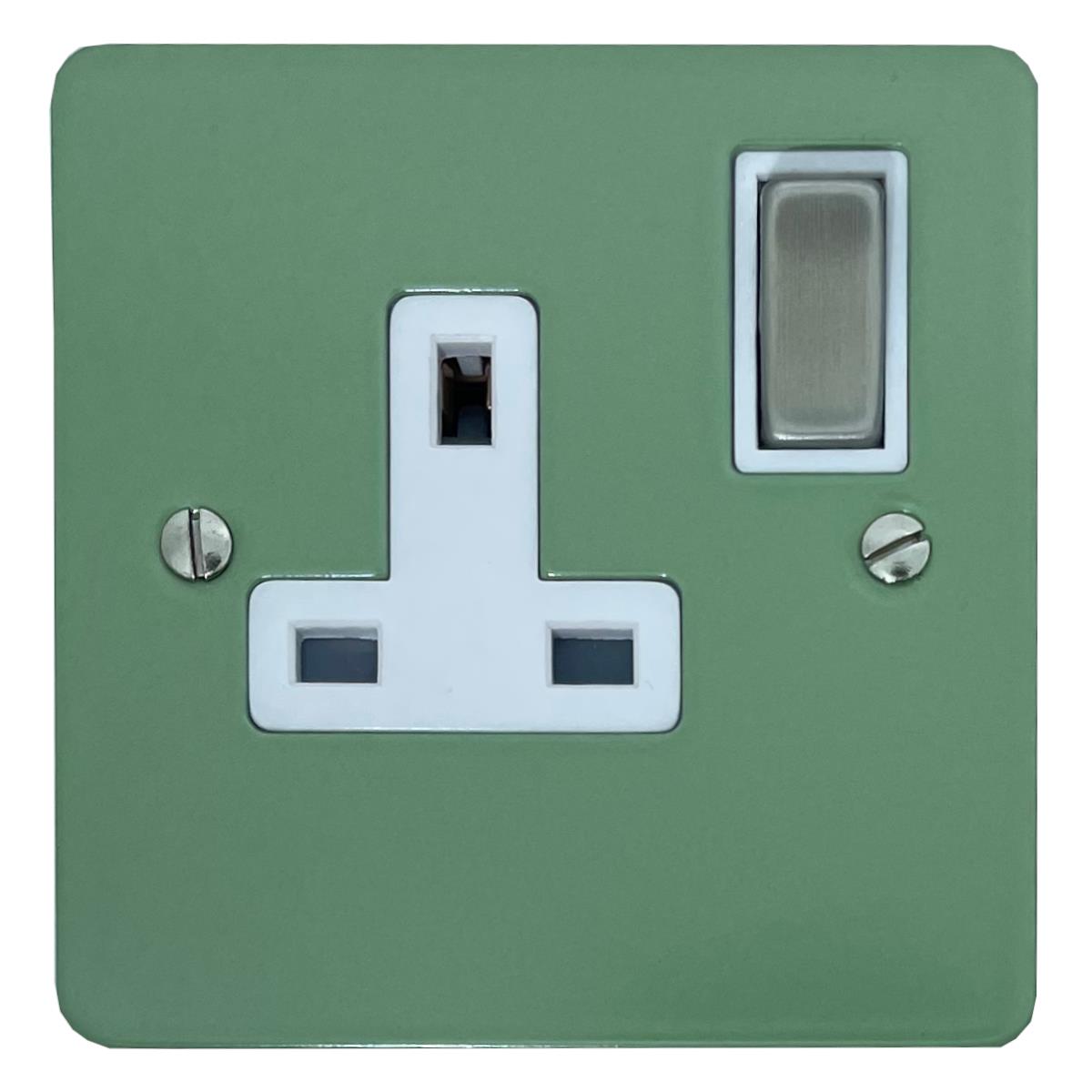 Flat Sage Green 1 Gang Socket (Satin Chrome Switch/White Insert)