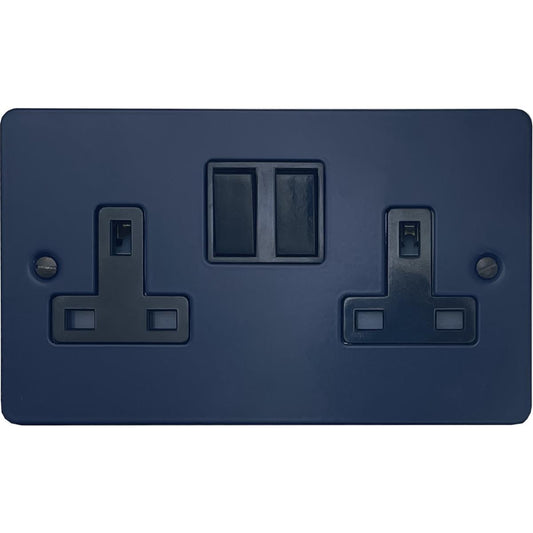 Flat Blue 2 Gang Socket (Black Switches)