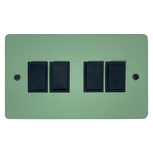 Flat Sage Green 4 Gang Switch (Black Switches)