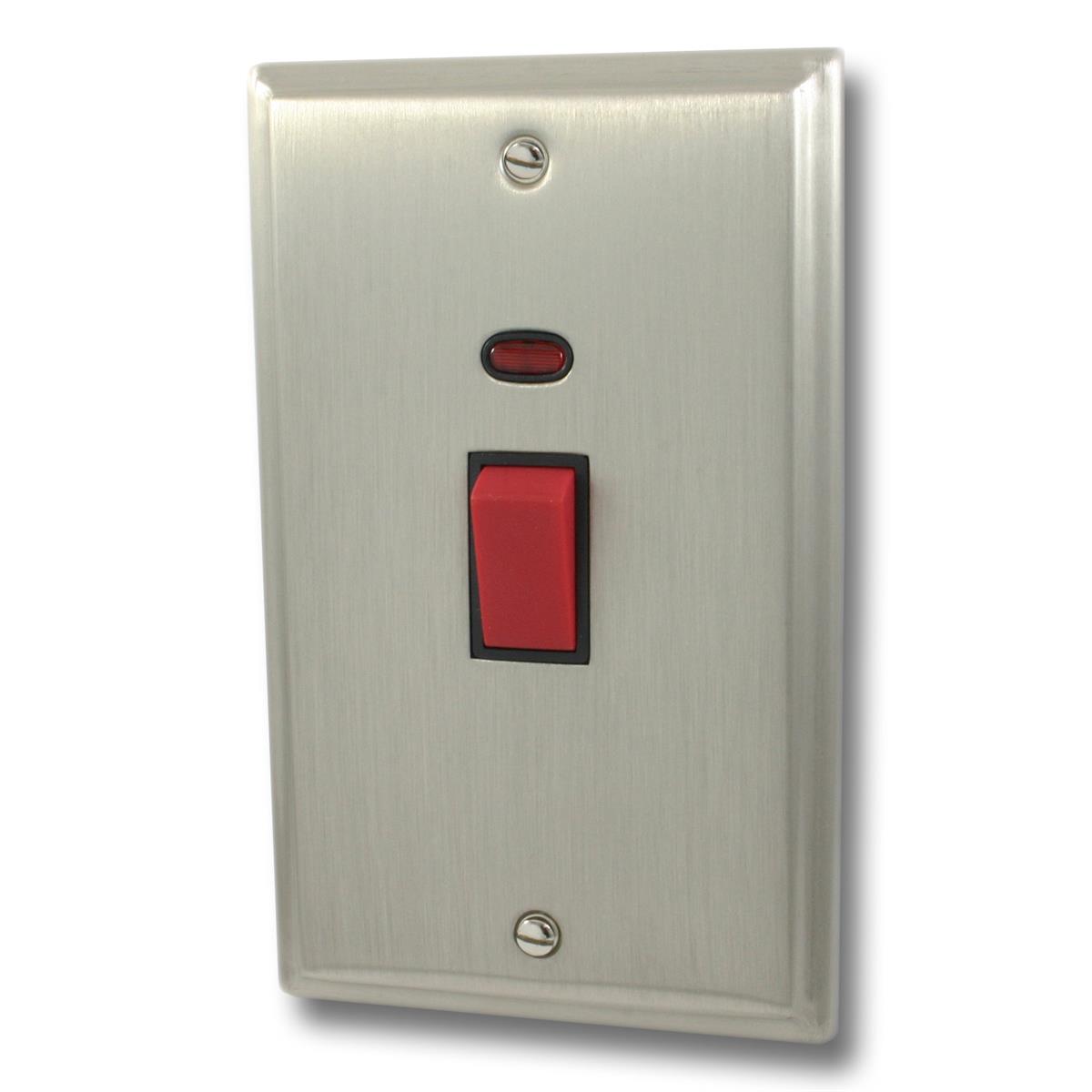 Deco Satin Nickel 45A Switch (Vertical Plate/Black Surround)