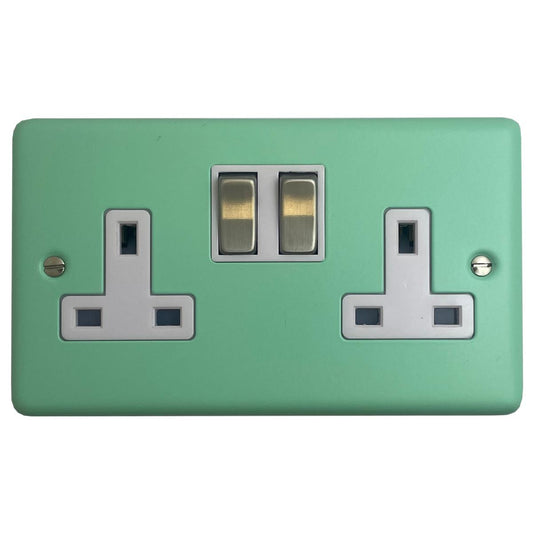 Classic Peppermint Green 2 Gang Socket (Satin Chrome Switch/White Insert)