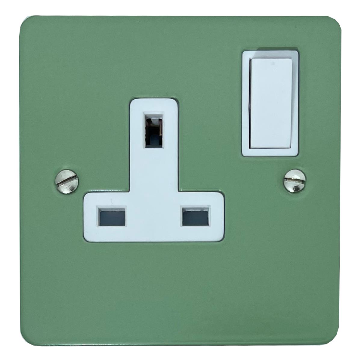 Flat Sage Green 1 Gang Socket (White Switch)