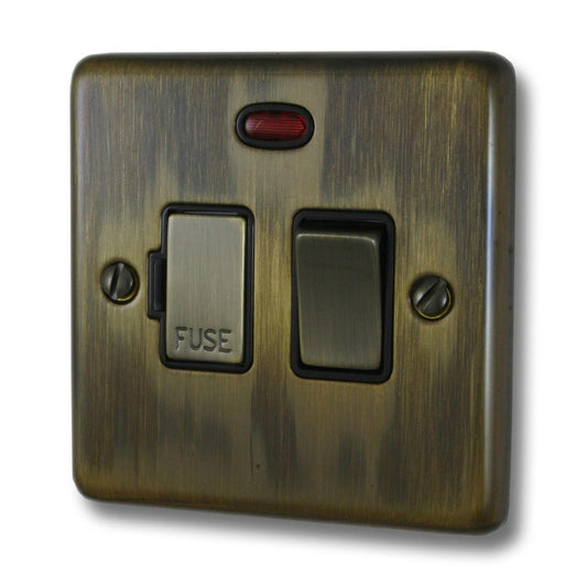 Contour Antique Brass Switched Fuse Spur with Neon (Black Insert/ Antique Brass Switch)