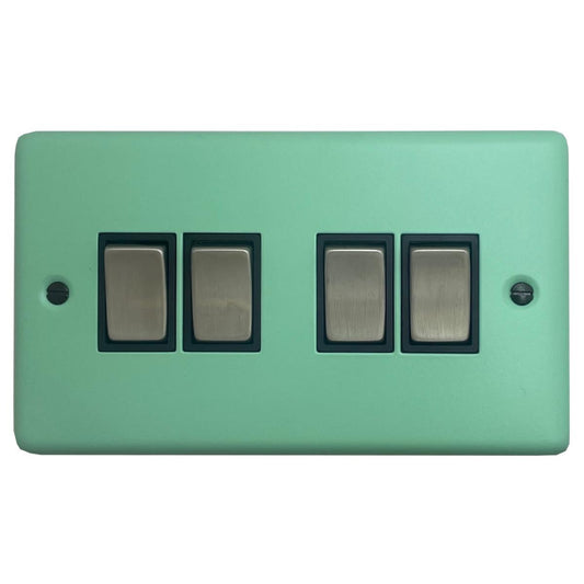 Classic Peppermint Green 4 Gang Switch (Satin Chrome Switch/Black Insert)