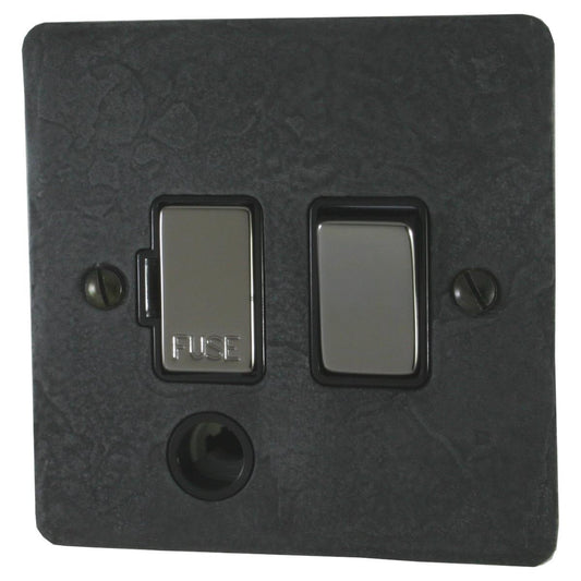 Flat Rustic Pewter Switched Fuse Spur with Flex Outlet (Black Nickel Switch/Black Insert)