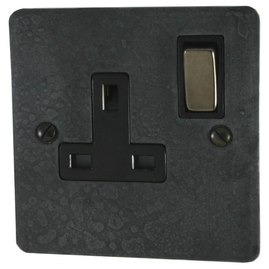 Flat Rustic Pewter 1 Gang Socket (Black Nickel Switch/Black Insert)