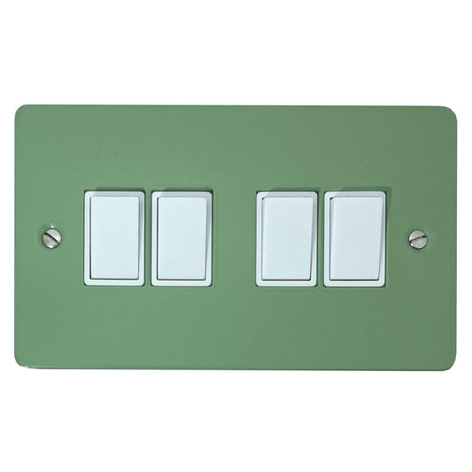 Flat Sage Green 4 Gang Switch (White Switches)