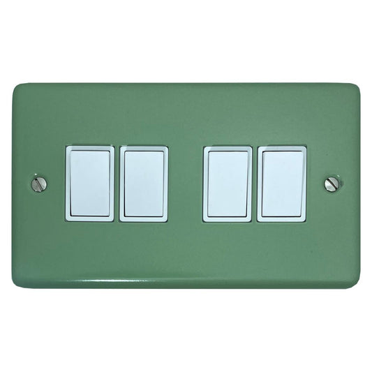 Classic Sage Green 4 Gang Switch (White Switches)