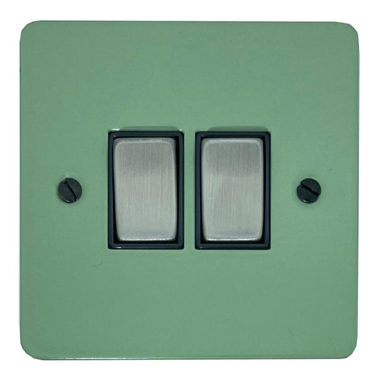 Flat Sage Green 2 Gang Switch (Satin Chrome Switches/Black Inserts)