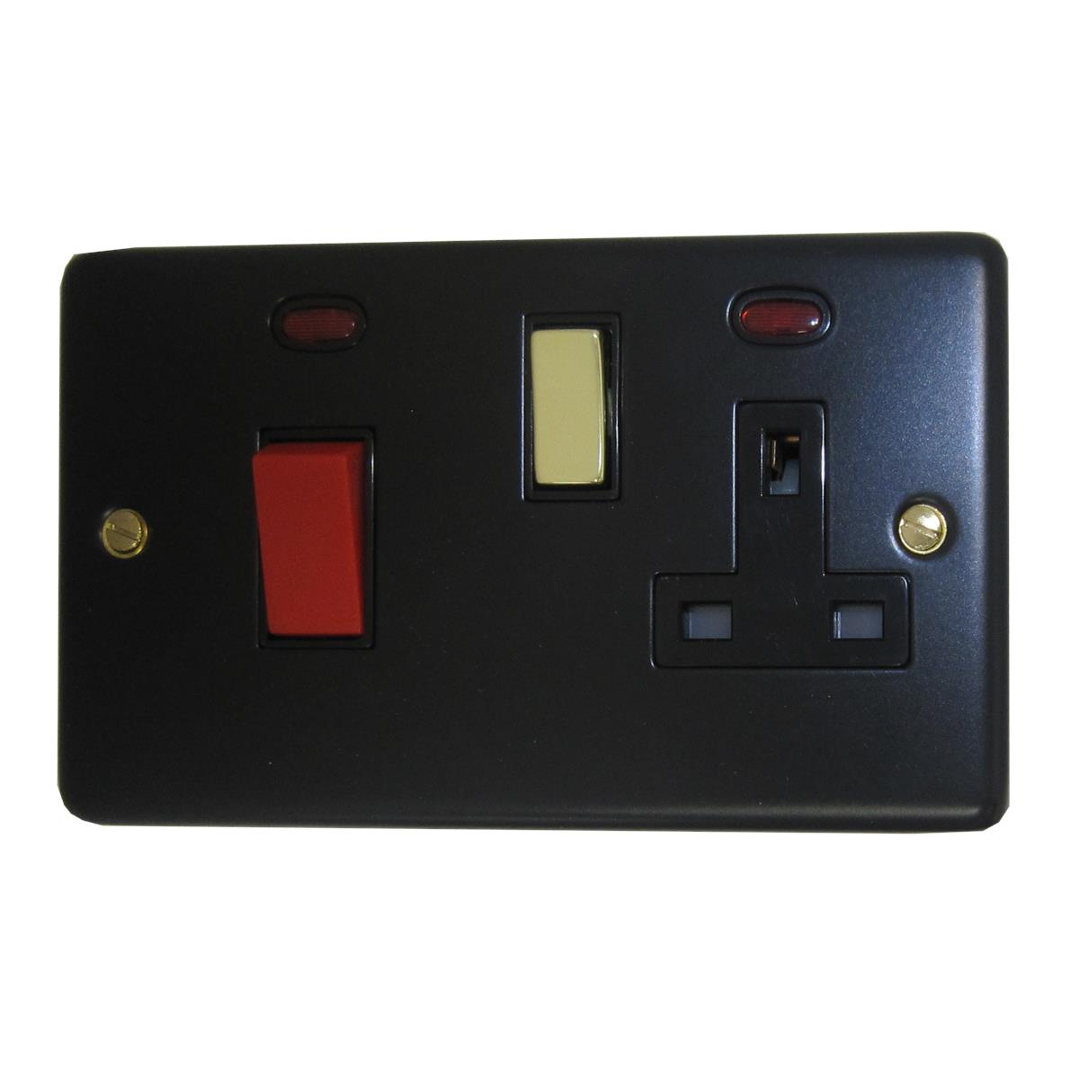 Contour Flat Black Cooker Socket (Brass Switch)