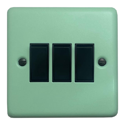 Classic Peppermint Green 3 Gang Switch (Black Switches)