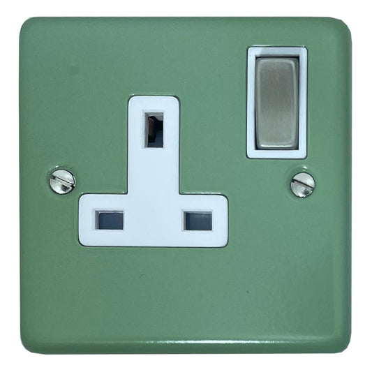Classic Sage Green 1 Gang Switched Socket (Satin Chrome Switch/White Insert)