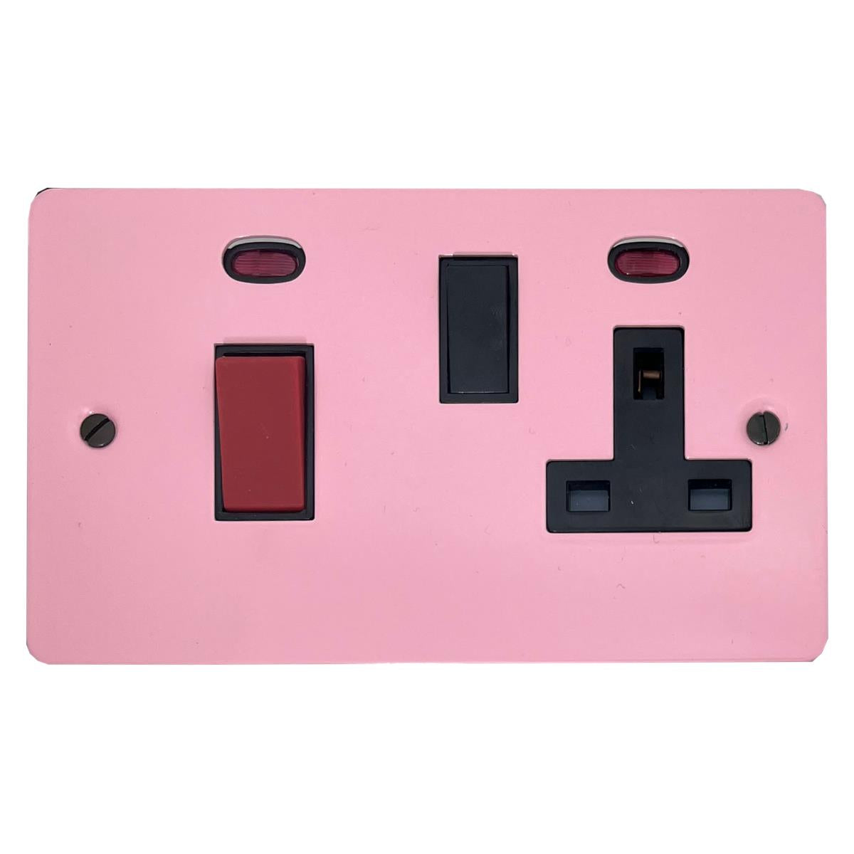 Flat Gloss Pink 45 Amp Cooker Switch and Socket (Black Switch)