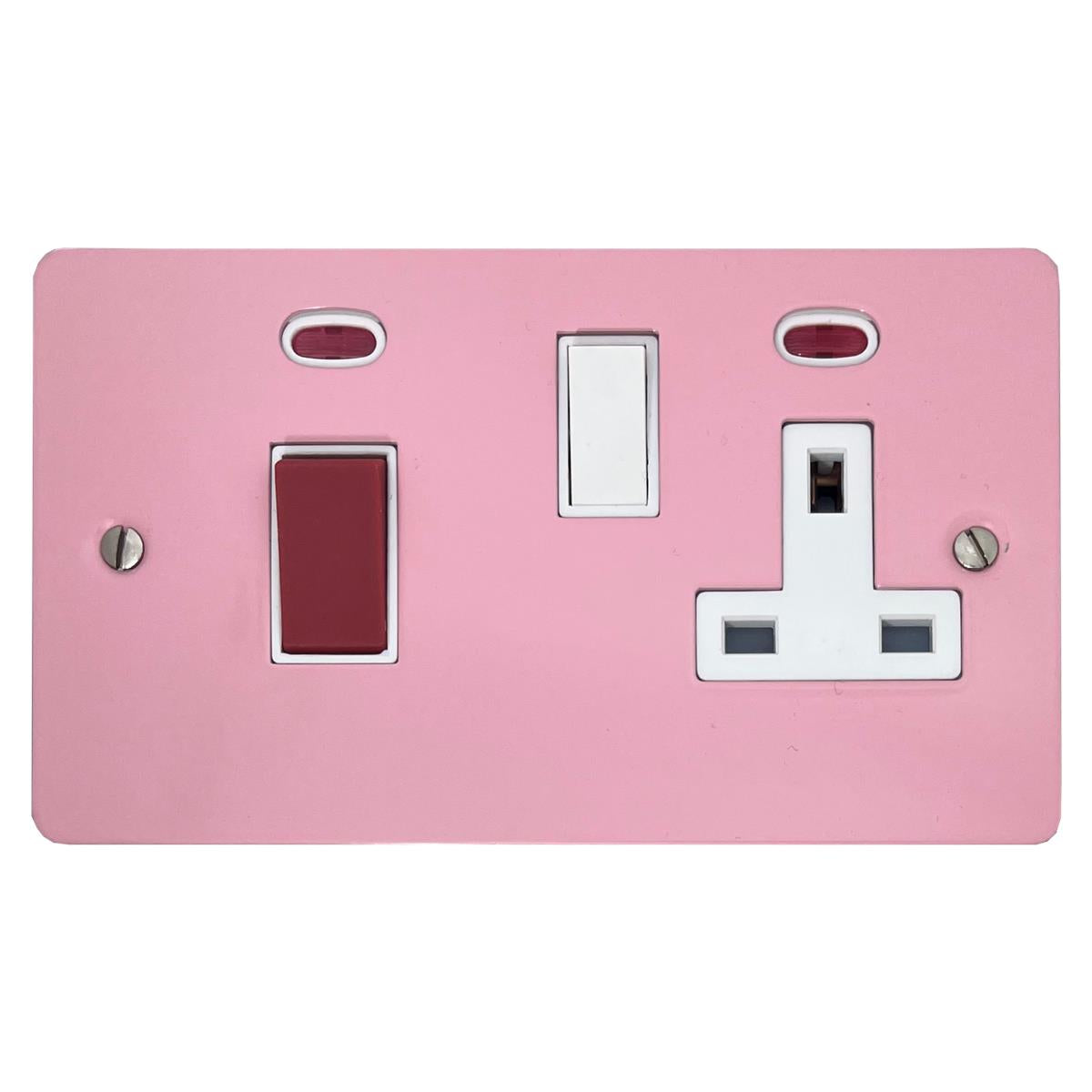 Flat Gloss Pink 45 Amp Cooker Switch and Socket (White Switch)