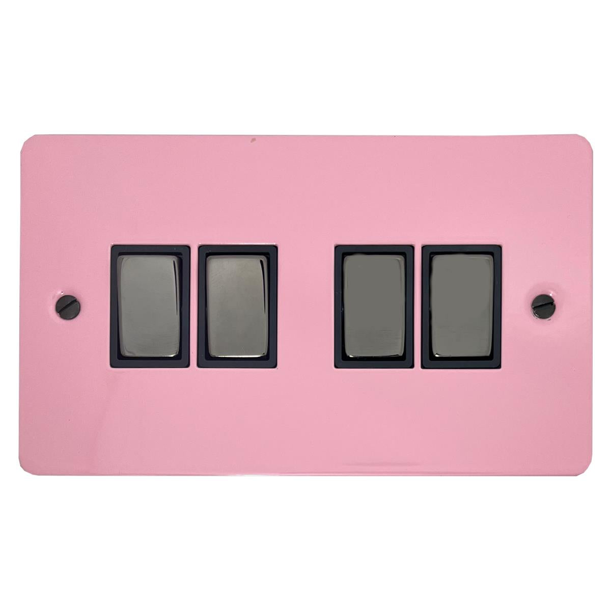 Flat Gloss Pink 4 Gang Switch (Black Nickel Switches/Black Inserts)