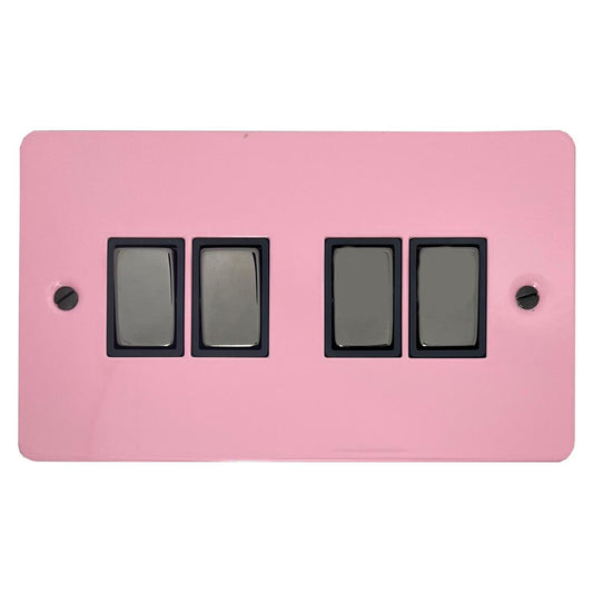 Flat Gloss Pink 4 Gang Switch (Black Nickel Switches/Black Inserts)