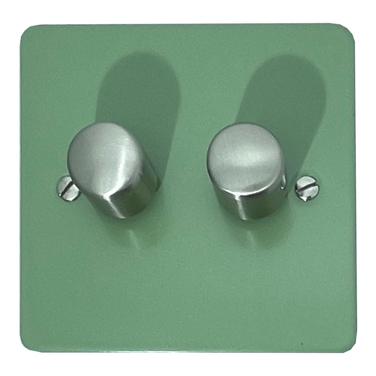 Flat Sage Green 2 Gang LED Dimmer (Satin Chrome Caps)