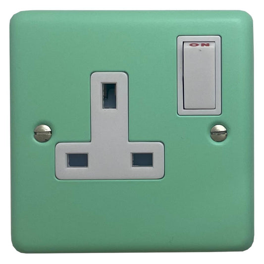 Classic Peppermint Green 1 Gang Socket (White Switch)
