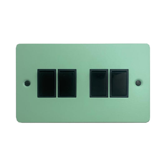 Flat Peppermint Green 4 Gang Switch (Black Switches)