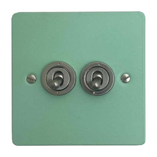 Flat Peppermint Green  2 Gang Grid Toggle Plate