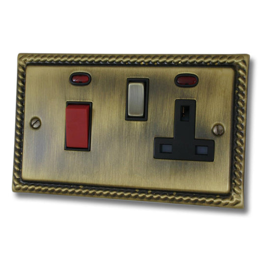 Monarch Antique Brass 45 Amp Cooker Switch and Socket (Brass Switch)