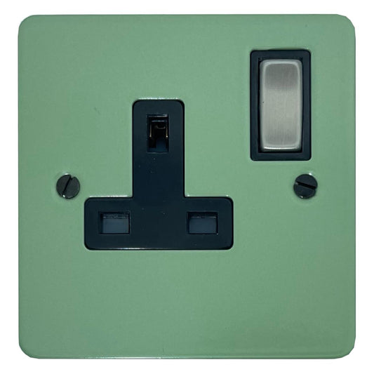 Flat Sage Green 1 Gang Socket (Satin Chrome Switch/Black Insert)