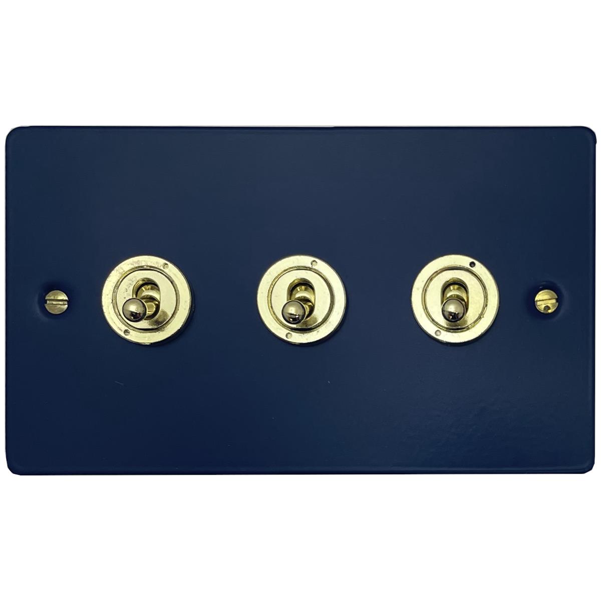 Flat Blue 3 Gang Grid Toggle Plate