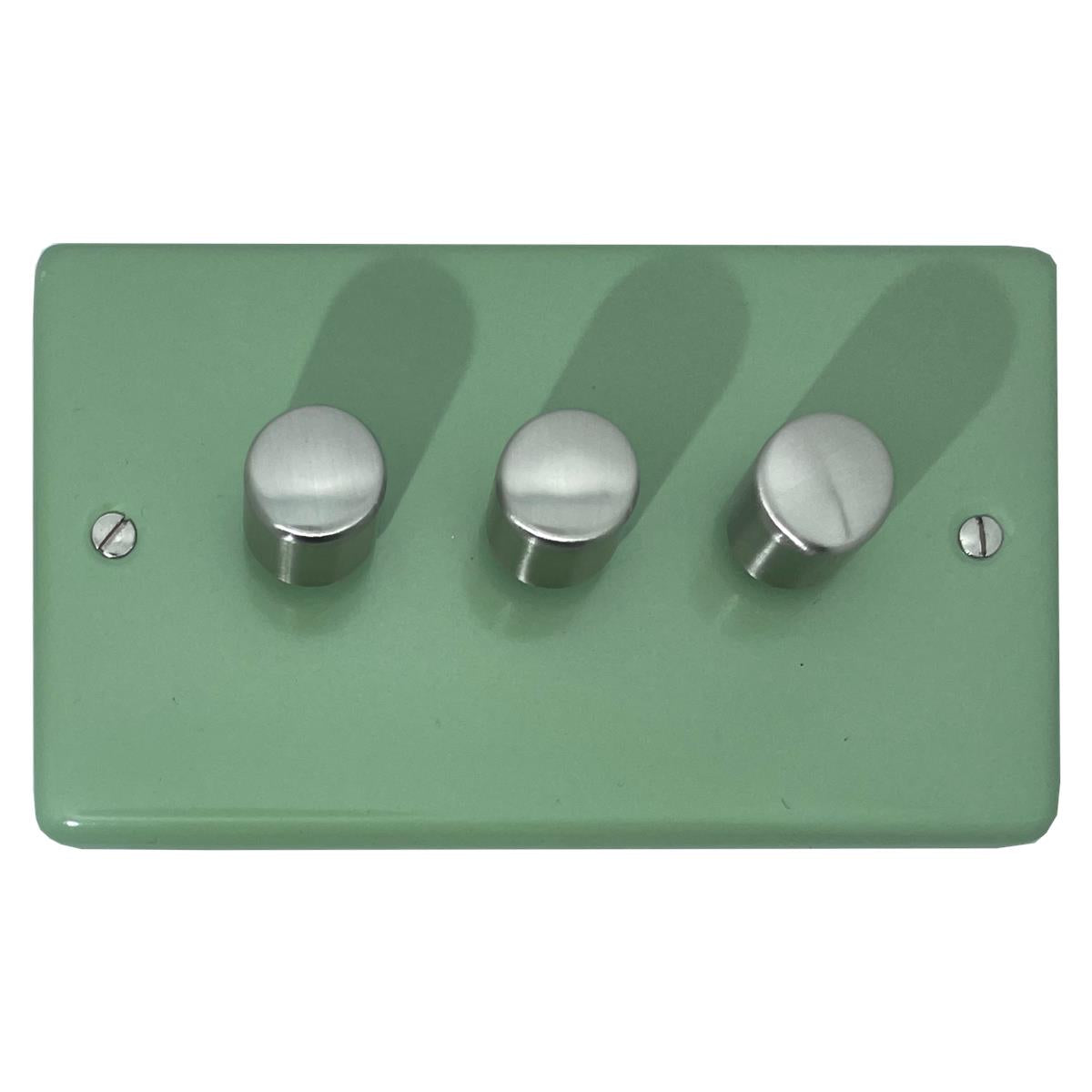 Classic Sage Green 3 Gang LED Dimmer (Satin Chrome Caps)