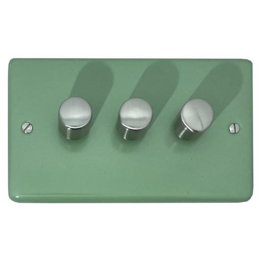 Classic Sage Green 3 Gang LED Dimmer (Satin Chrome Caps)