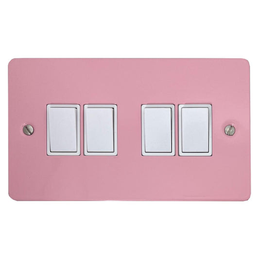 Flat Gloss Pink 4 Gang Switch (White Switches)
