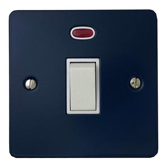 Flat Blue 20 Amp DP Switch with Neon (White Switch)