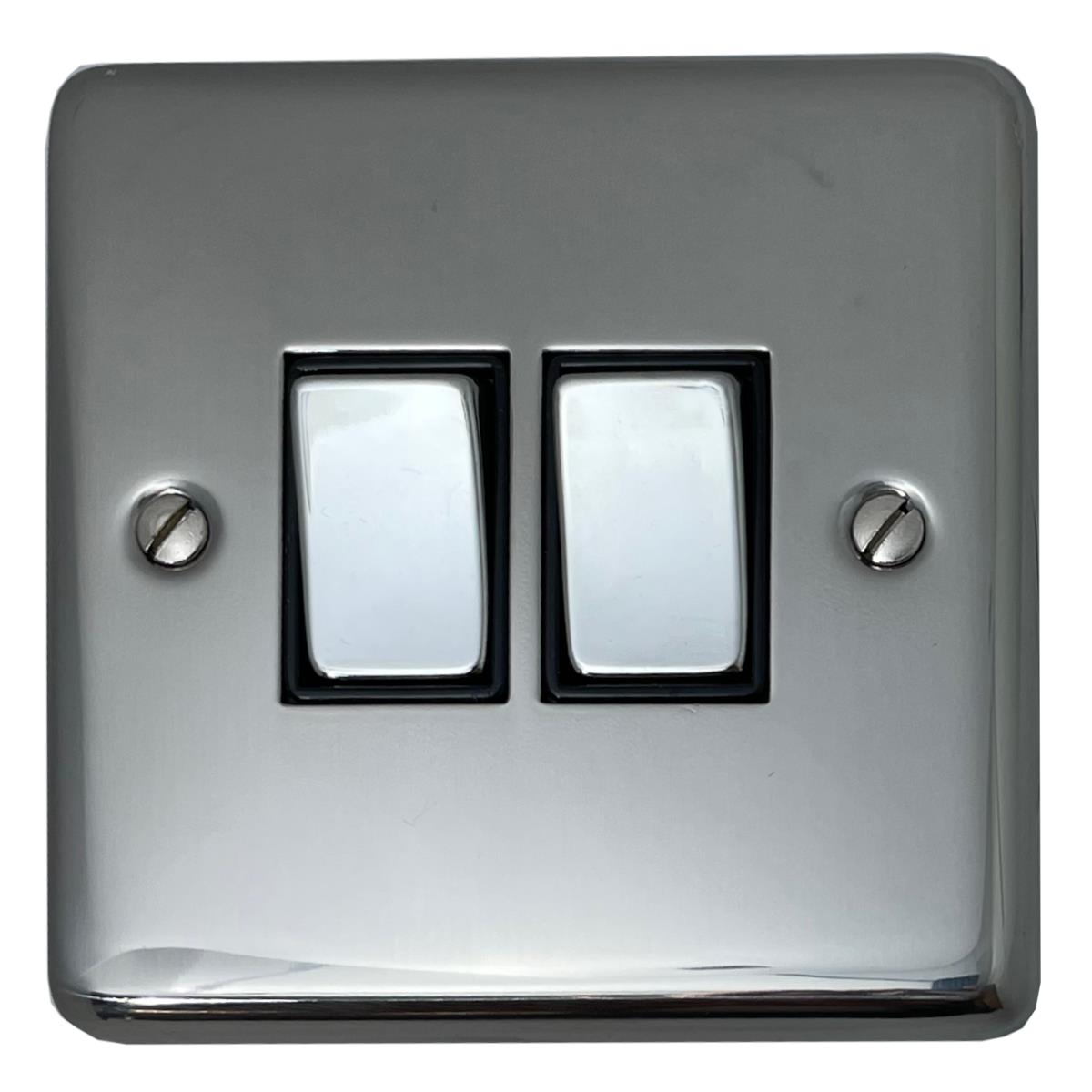 Contour Polished Steel 2  Gang Switch