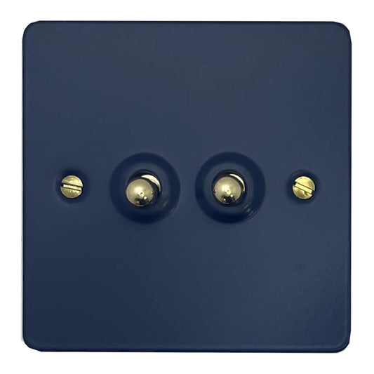 Flat Blue 2 Gang Toggle (Polished Brass Switch)