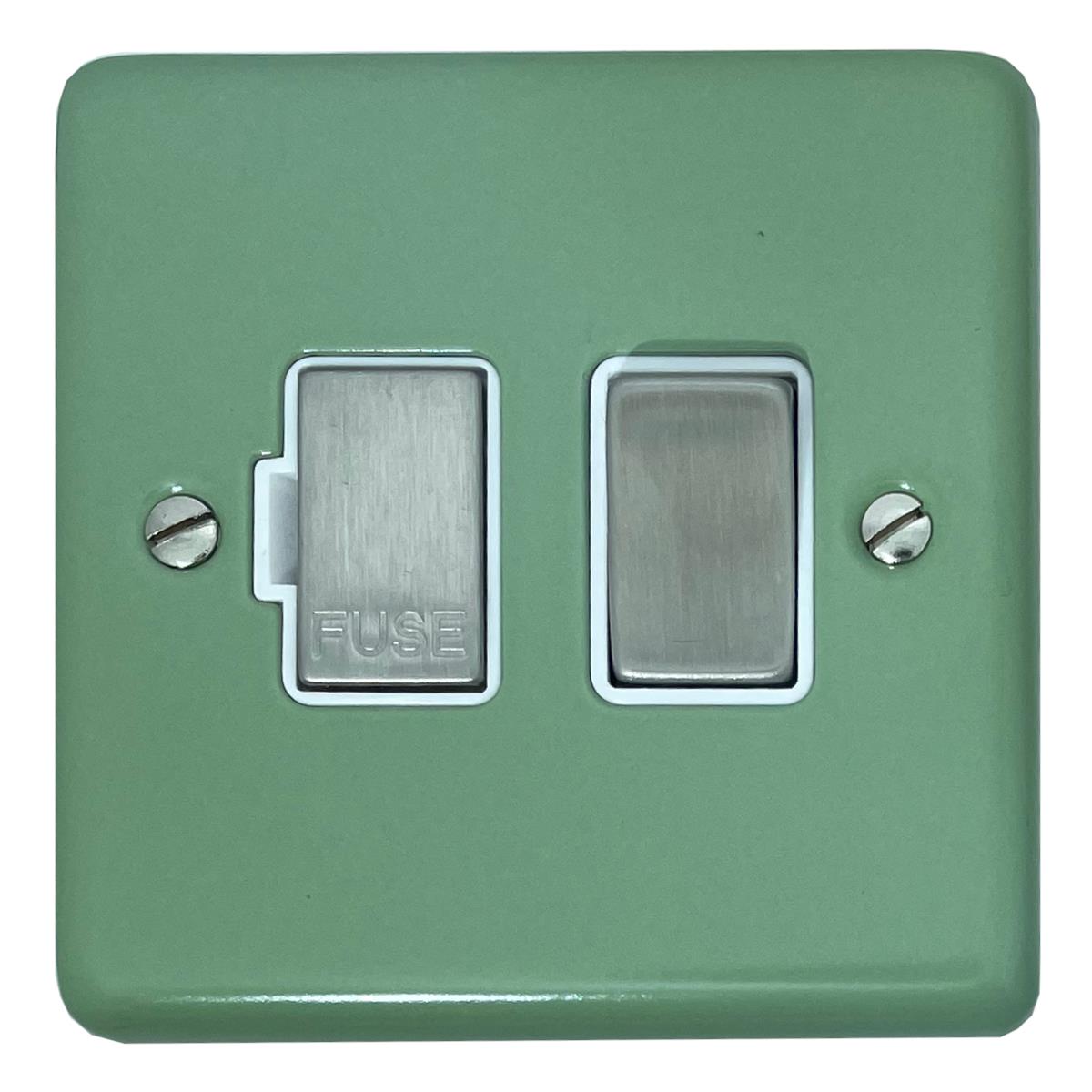 Classic Sage Green Switched Fuse Spur (Satin Chrome Switch/White Insert)