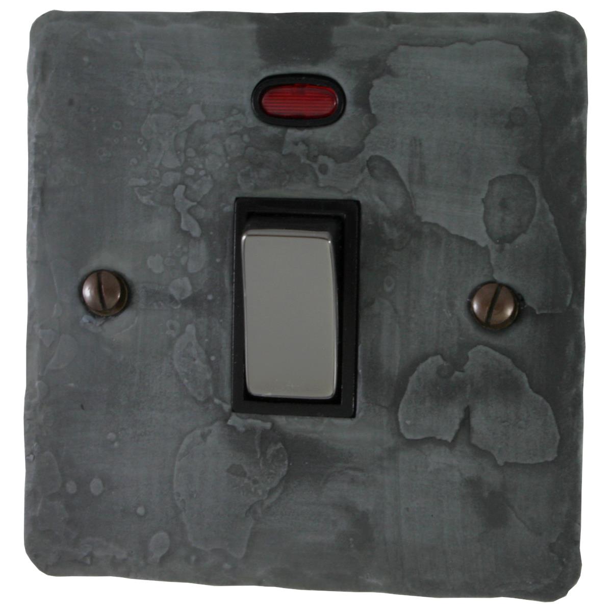 Flat Rustic Pewter 20 Amp DP Switch (Black Nickel Switches/Black Inserts)