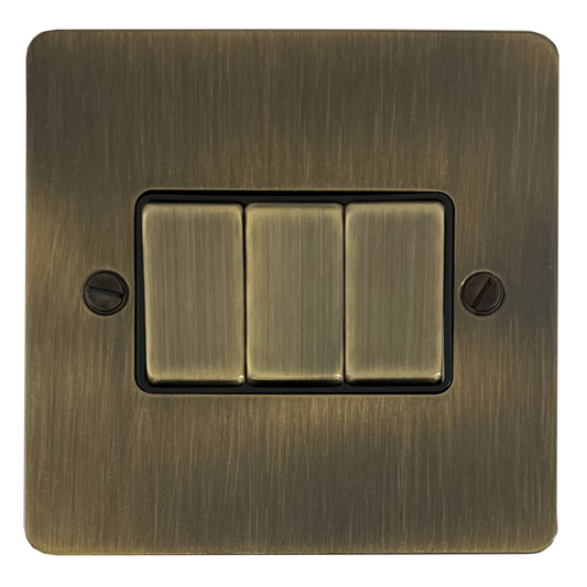 Flat Antique Brass 3 Gang Switch (Brass Switches)